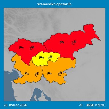 Vremensko opozorilo 25. 3. 2026